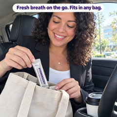 Byenergized sachet taken from a bag on the go